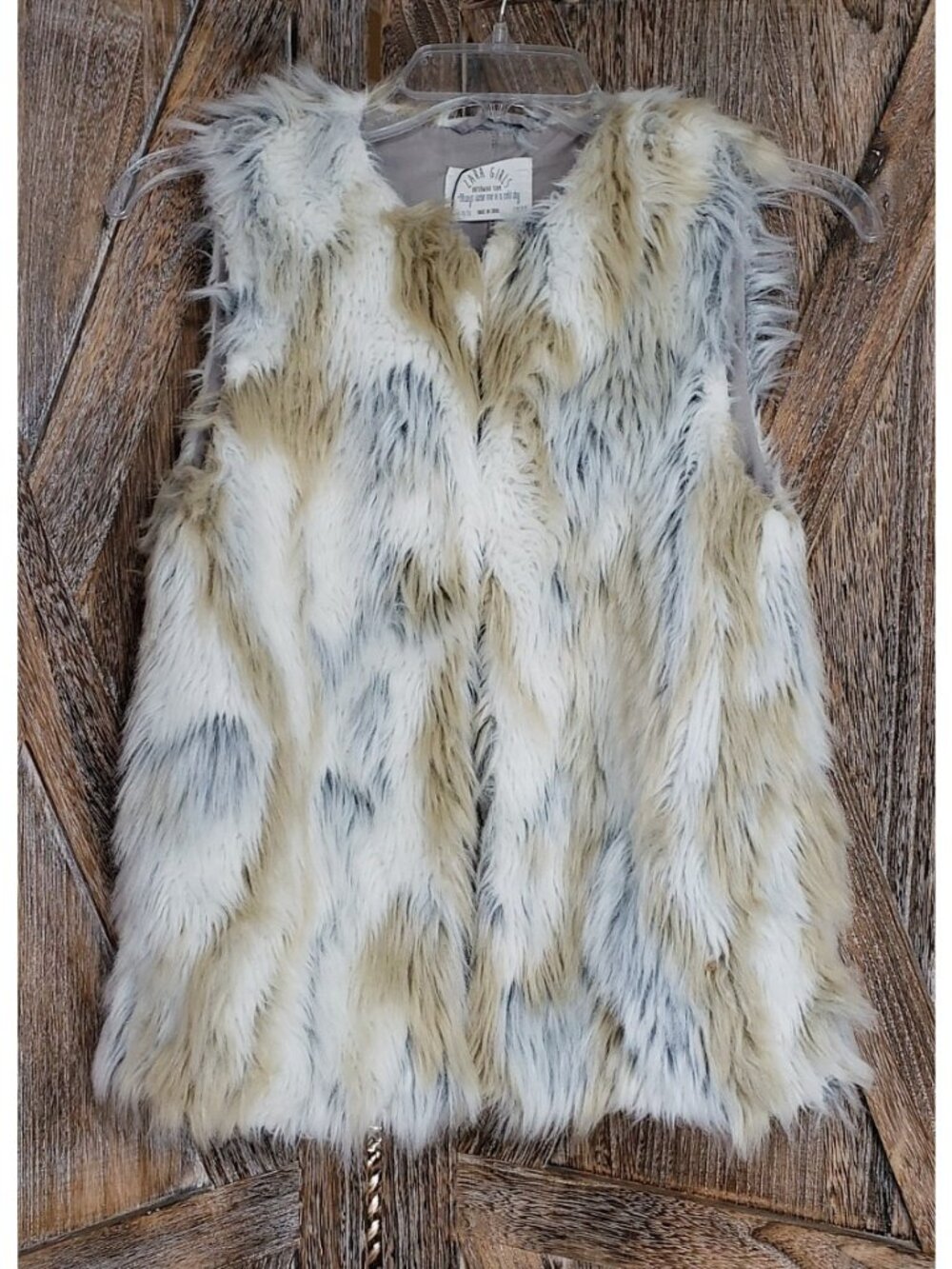 Zara Girls Faux Fur Vest Size 9 / 10 Ivory Tan Gray Hook & Eye Closure Outerwear
